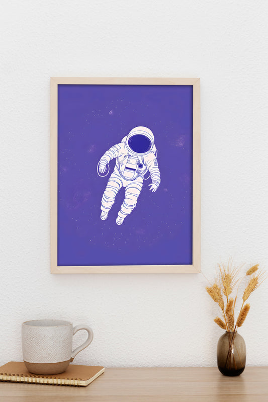 Minimalist Astronaut in Space Digital Art – Purple Galaxy Wall Print