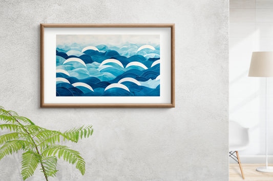 Abstract Ocean Waves Digital Art Poster – Modern Coastal Wall Decor