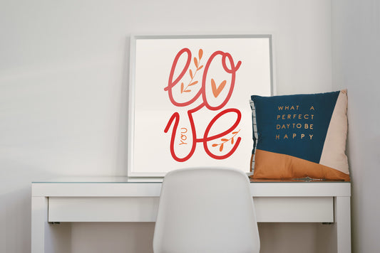Modern Love Printable – Minimalist Heart & Leaf Wall Art