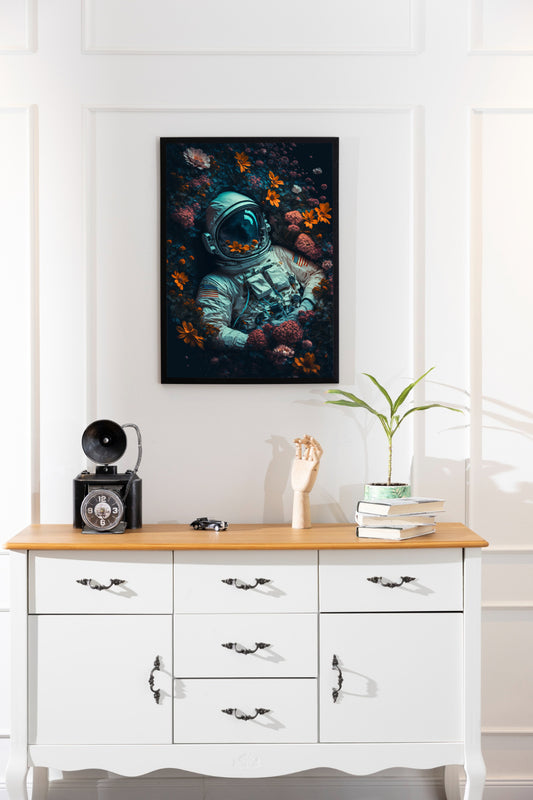 Astronaut in Floral Dream Digital Art | Surreal Space Printable Wall Decor
