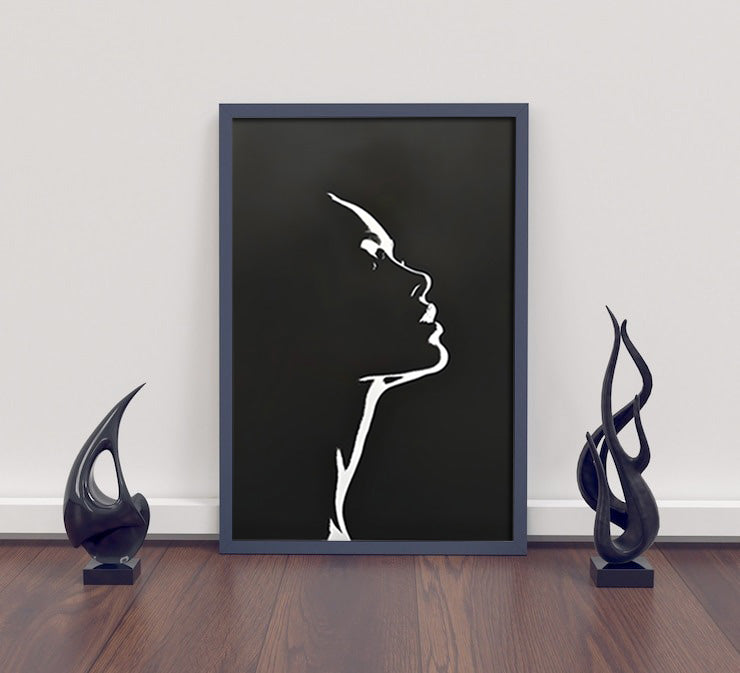 Minimalist Female Silhouette Wall Art | Black and White Line Portrait | Digital Download