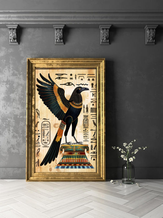 Royal Raven – Egyptian Mythology Digital Art Print | Sacred Bird Poster