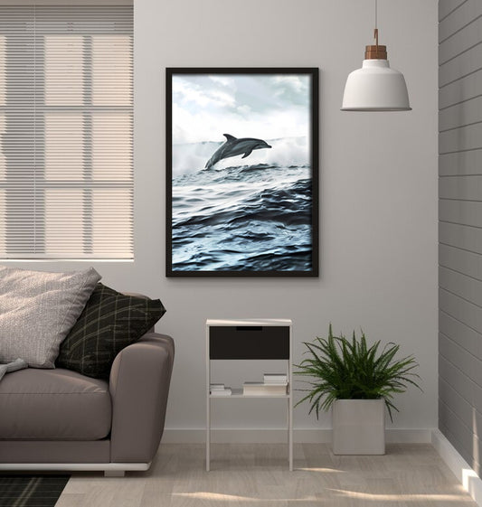 Dolphin Ocean Jump Digital Art | Marine Wildlife Wall Decor | Coastal Sea Life Printable