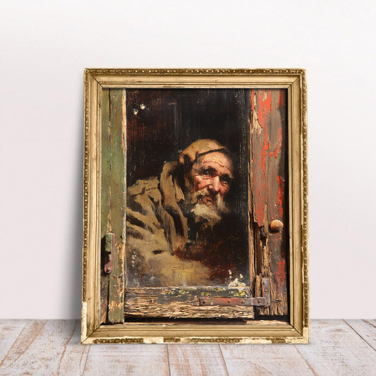 Rustic Portrait of an Old Man – Vintage Oil Painting Style Digital Art Poster