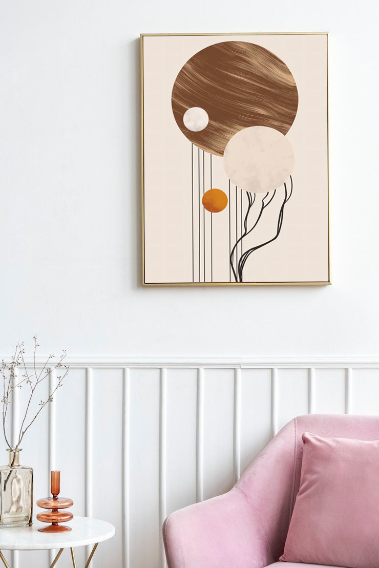 Minimalist Abstract Planet Art Print – Modern Geometric Wall Decor in Earthy Tones
