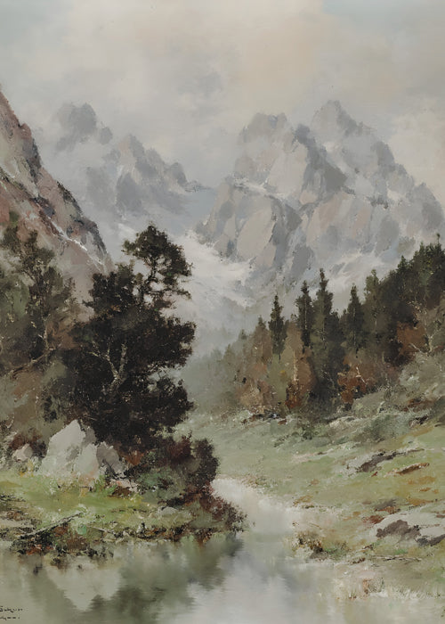 Majestic Alpine Landscape Painting – Mountain Nature Wall Art