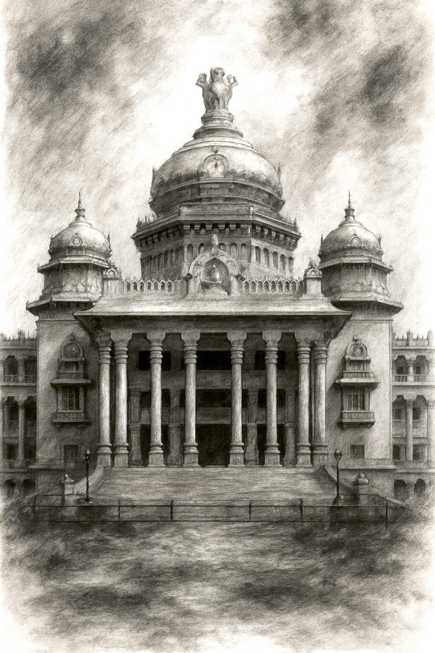 Vidhana Soudha Bangalore – Hand-Drawn Pencil Sketch Wall Art