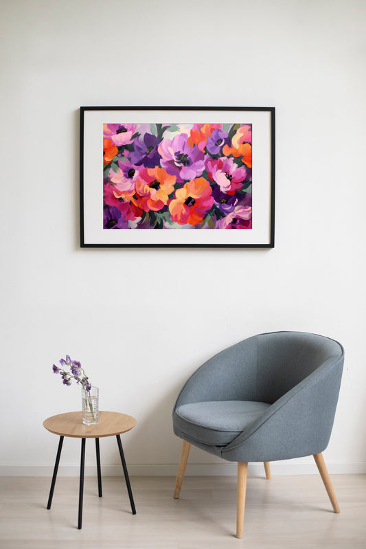 Vibrant Bloom Abstract Flower Art Print | Colourful Digital Poster for Modern Home Décor