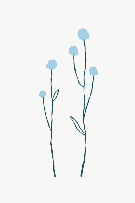 Minimalist Blue Wildflowers Botanical Line Art – Modern Digital Download