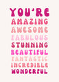 "You're Amazing" Positive Affirmation Digital Art Print – Uplifting Wall Decor, Pink Typography Poster