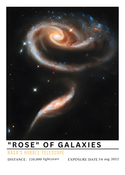 Rose of Galaxies Digital Art Poster | Hubble Telescope Interacting Galaxies Print