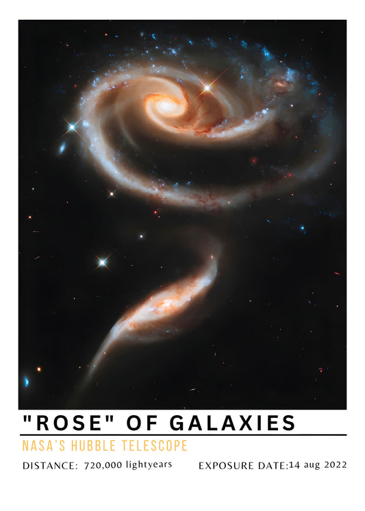 Rose of Galaxies Digital Art Poster | Hubble Telescope Interacting Galaxies Print