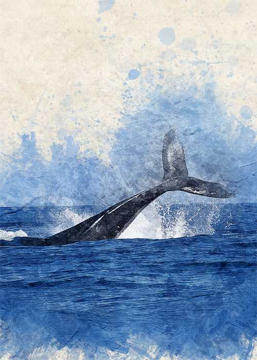 Whale Digital Art Poster | Ocean Splash Watercolour Wall Print