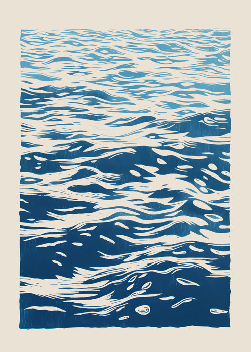 Minimal Ocean Wave Print - Blue Water Digital Art Poster for Coastal & Beach Decor