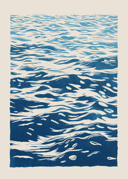 Minimal Ocean Wave Print - Blue Water Digital Art Poster for Coastal & Beach Decor