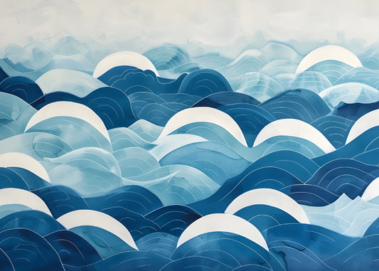 Abstract Ocean Waves Digital Art Poster – Modern Coastal Wall Decor
