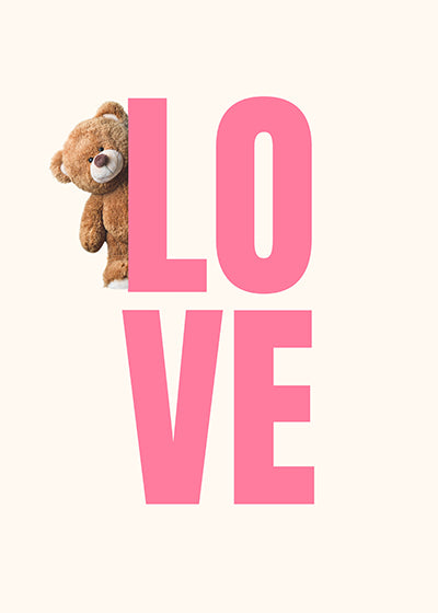 Cute Teddy Bear "LOVE" Poster – Playful Pink Typography Art