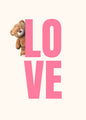 Cute Teddy Bear "LOVE" Poster – Playful Pink Typography Art