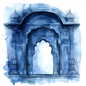 Blue Rajasthani Arch Digital Watercolour Art | Indian Heritage Wall Poster