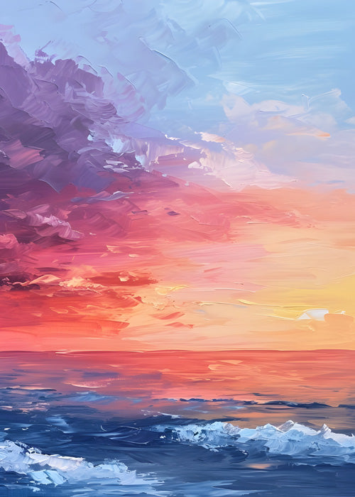 Sunset Symphony Over Ocean Waves – Digital Art Poster | Vibrant Seascape Wall Décor