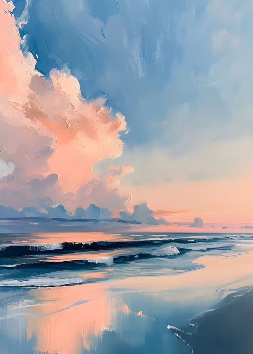 Pastel Ocean Sunset Digital Art Poster – Serene Coastal Wave Wall Art Download