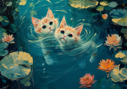 Adorable Cats in Pool Poster – Cute & Playful Summer-Themed Wall Art for Cat Lovers