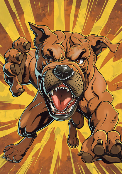 Angry Bulldog Jumping Poster – Bold & Intense Dog Wall Art for Bulldog Lovers