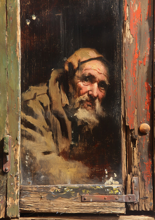 Rustic Portrait of an Old Man – Vintage Oil Painting Style Digital Art Poster