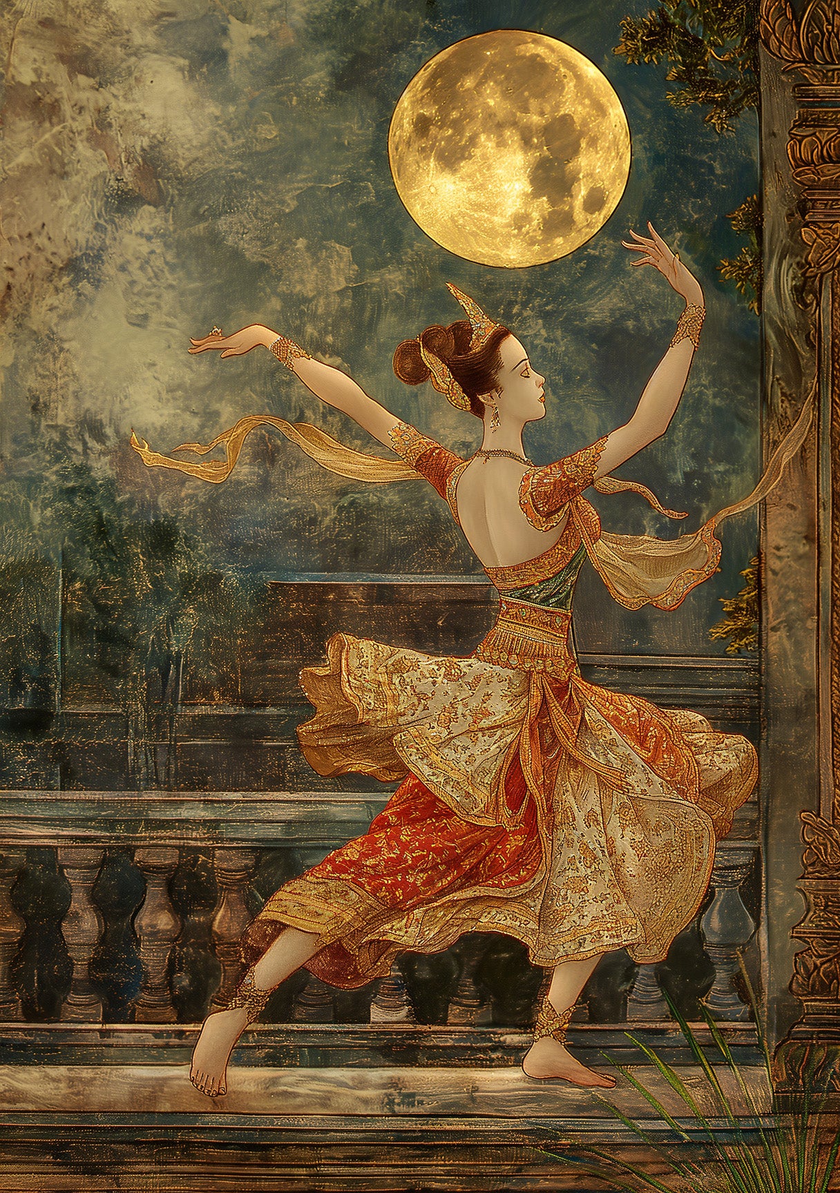 Graceful Moonlight Dance – Ethereal Goddess-Inspired Digital Art Print