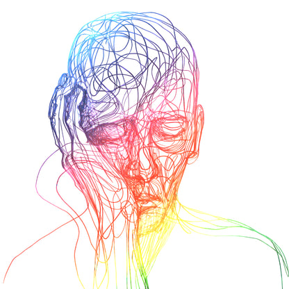 Philosophical Silhouette – Thinking Man Line Art Illustration Multicolor