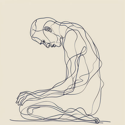 Abstract Contemplative Figure – Minimalist Line Art Drawing" GREY