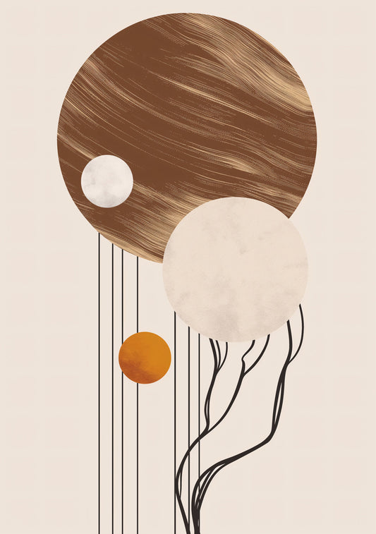 Minimalist Abstract Planet Art Print – Modern Geometric Wall Decor in Earthy Tones