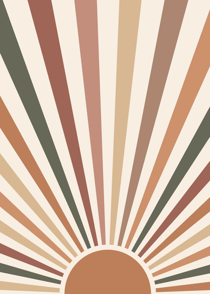 Retro Sunburst Digital Art | 70s Aesthetic Wall Print | Vintage Boho Decor White
