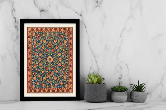 Persian-Inspired Floral Carpet Art – Digital Wall Poster | Vintage Tapestry Style