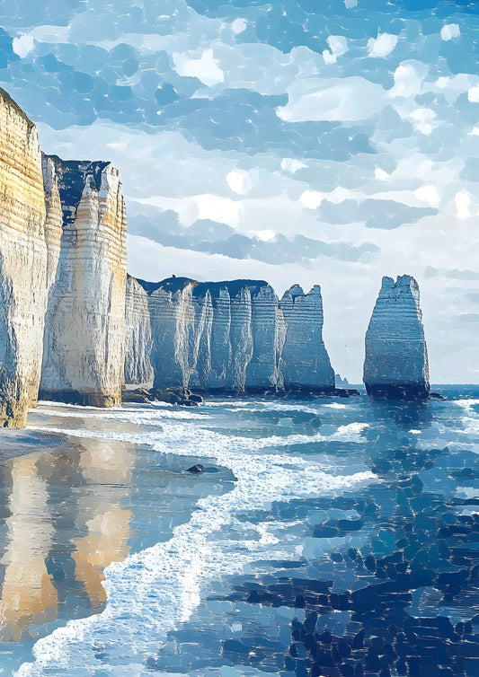 Cliffside Ocean Waves Digital Art Poster – Coastal Landscape Printable Wall Art