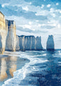 Cliffside Ocean Waves Digital Art Poster – Coastal Landscape Printable Wall Art