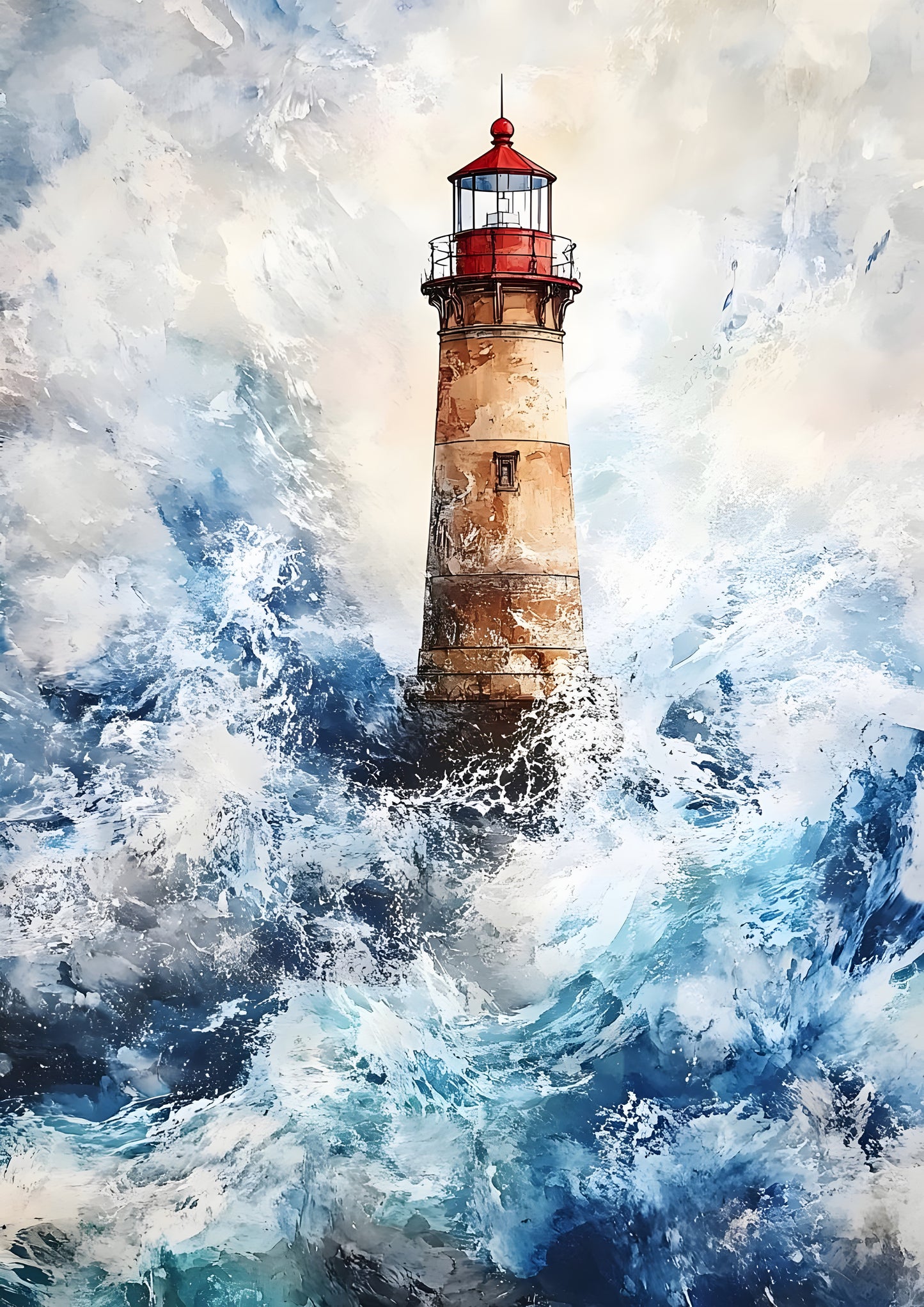 Stormy Lighthouse Wall Art | Coastal Watercolor Digital Download | Nautical Ocean Decor Print