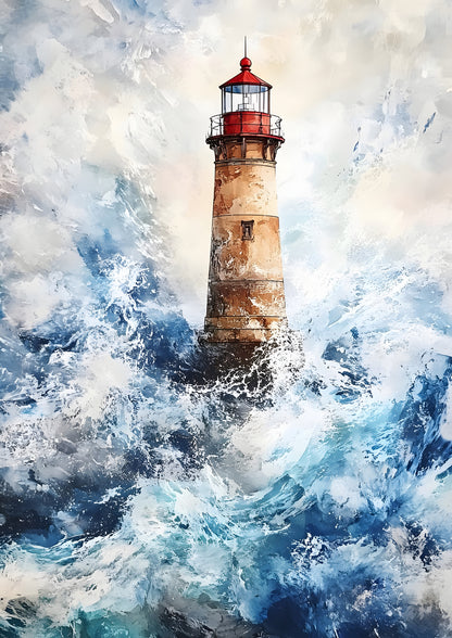 Stormy Lighthouse Wall Art | Coastal Watercolor Digital Download | Nautical Ocean Decor Print