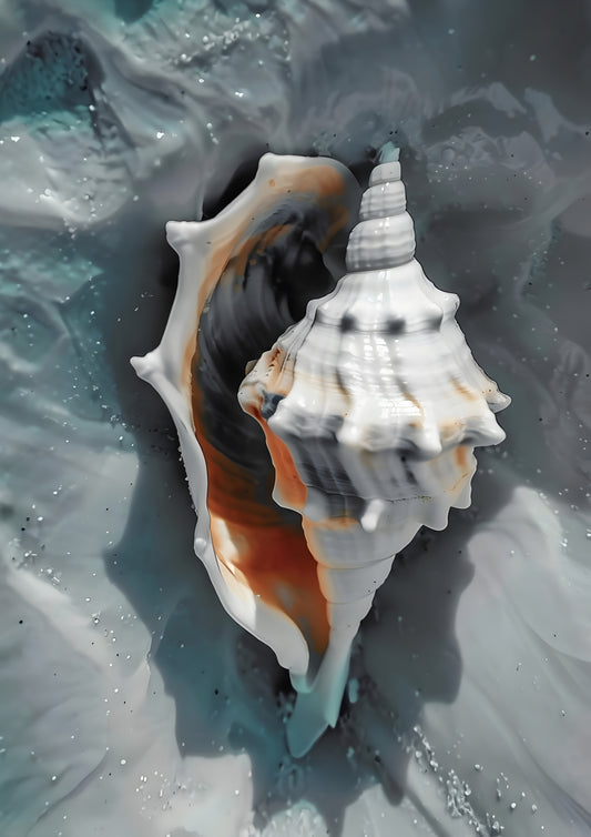 Conch Shell Digital Art Print | Coastal Seashell Wall Decor | Ocean Beach Instant Download