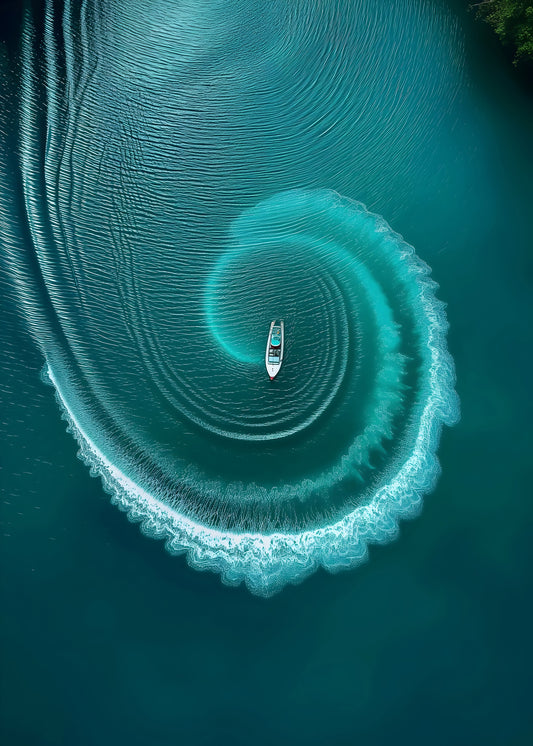 Spiral Boat Wake Digital Art | Aerial Ocean Print | Modern Coastal Wall Decor Download