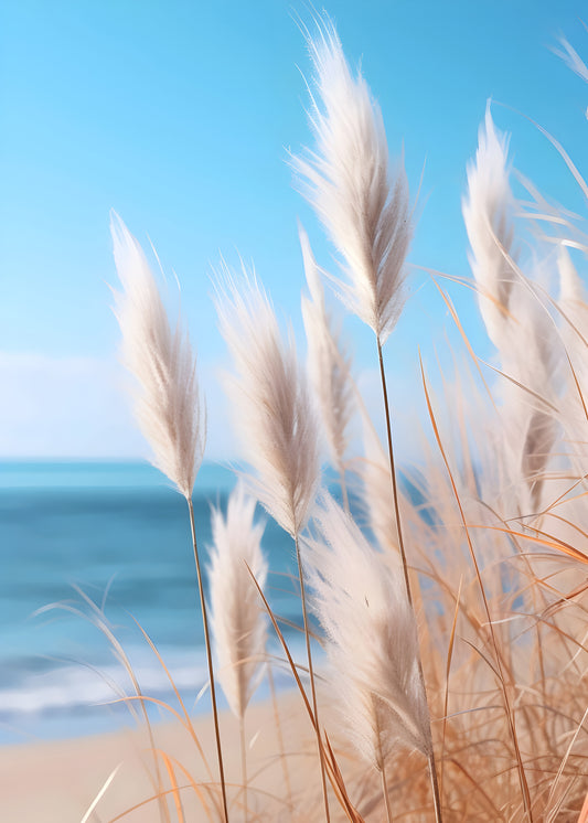 Beach Grass and Ocean Breeze Digital Art | Minimal Coastal Wall Print | Serene Shoreline Download