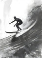 Black and White Surfer Wave Digital Art Poster | Modern Surf Wall Print