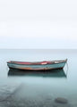 Lonely Boat on Calm Sea Digital Art Poster | Minimalist Coastal Wall Print
