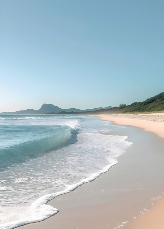 Tropical Seashore with Rolling Waves – Coastal Beach Digital Art Poster