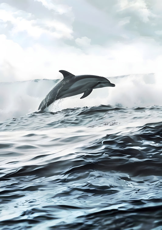 Dolphin Ocean Jump Digital Art | Marine Wildlife Wall Decor | Coastal Sea Life Printable