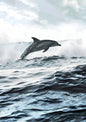 Dolphin Ocean Jump Digital Art | Marine Wildlife Wall Decor | Coastal Sea Life Printable