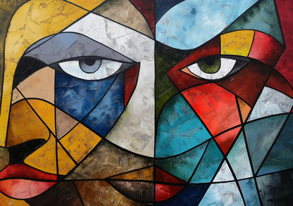 Modern Cubist Abstract Face Art Canvas | Bold Geometric Wall Decor