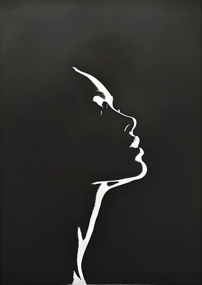 Minimalist Female Silhouette Wall Art | Black and White Line Portrait | Digital Download