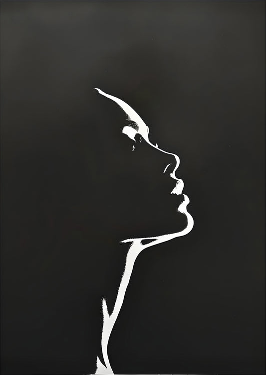 Minimalist Female Silhouette Wall Art | Black and White Line Portrait | Digital Download