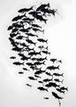 Black and White Fish School Wall Art – Minimalist Ocean Life Silhouette Print